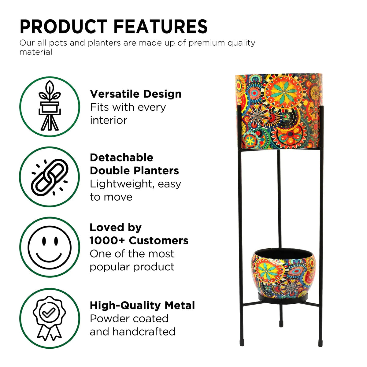 Casa De Amor Round Metal Planters with Double Decker Stand for Indoor Plants on the Floor