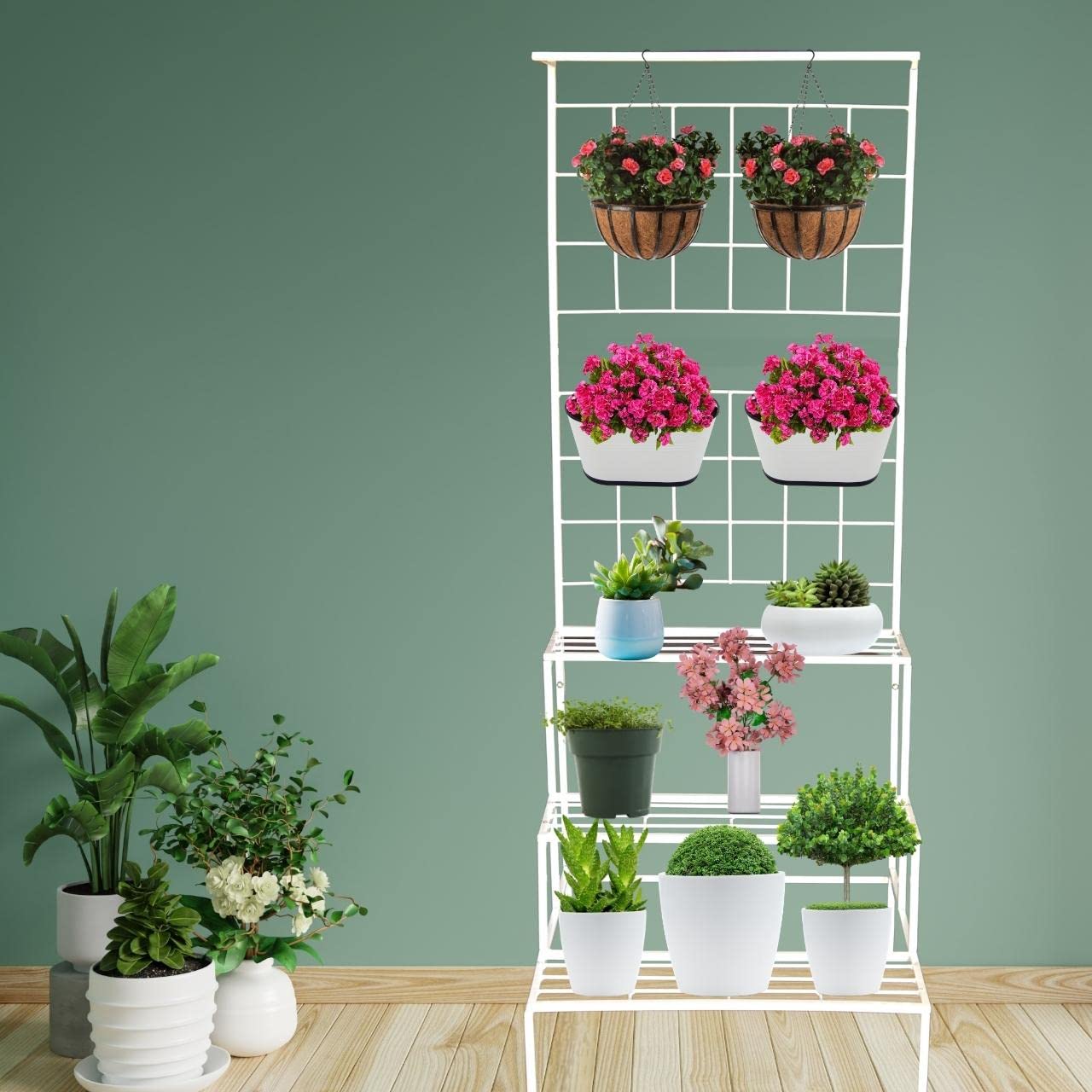 Casa De Amor Metal Planter Stand for Living Room, 3 Steps Plant Stand Big Rack for Home Garden