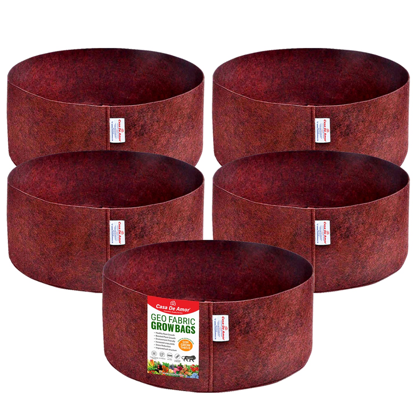 Casa De Amor 350 GSM Geo Fabric Round Plant Grow Bag for Gardening (Maroon) 12x6 Inch