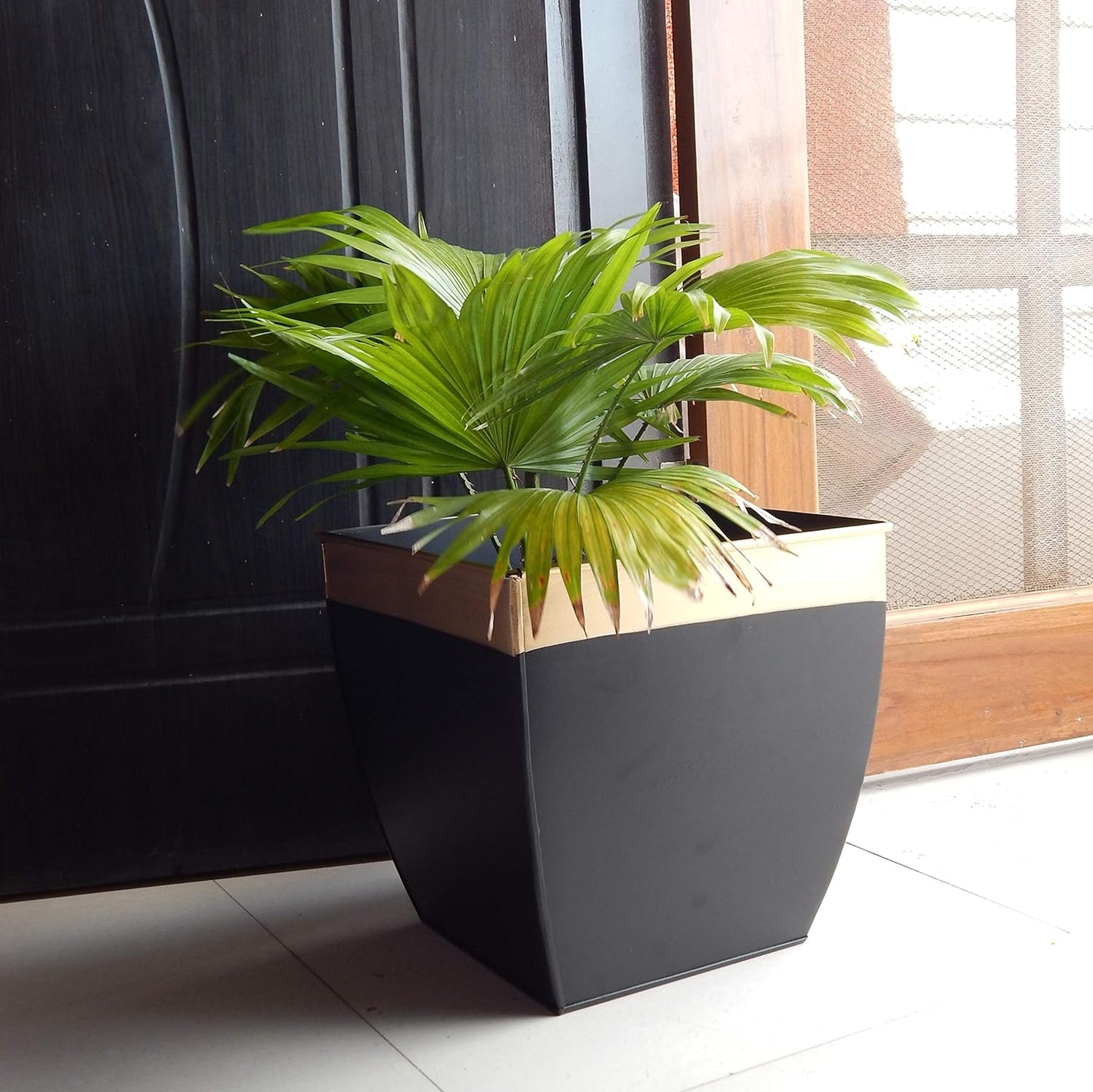 Casa De Amor 12 inches Metal Planters for Living Room | Midland Plant Pots for Indoor Outdoor (Pack of 2)