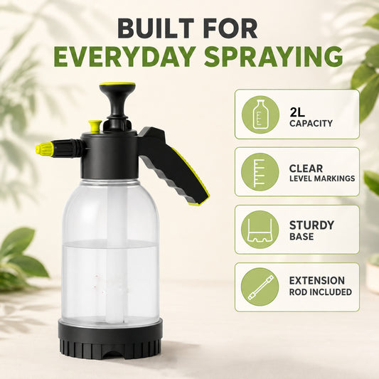 Casa De Amor 2L Pressure Spray Pump with Adjustable Nozzle, Transparent Compression Sprayer Bottle for Plants, Leak-Proof