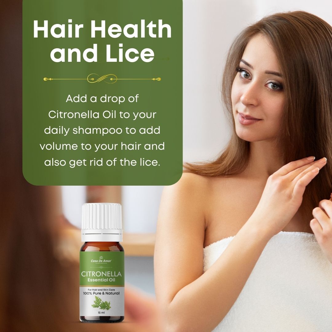 Casa De Amor Citronella Pure & Natural Essential Oil, Strengthen Hair Vitality, Mosquito Repellent (15 ml)