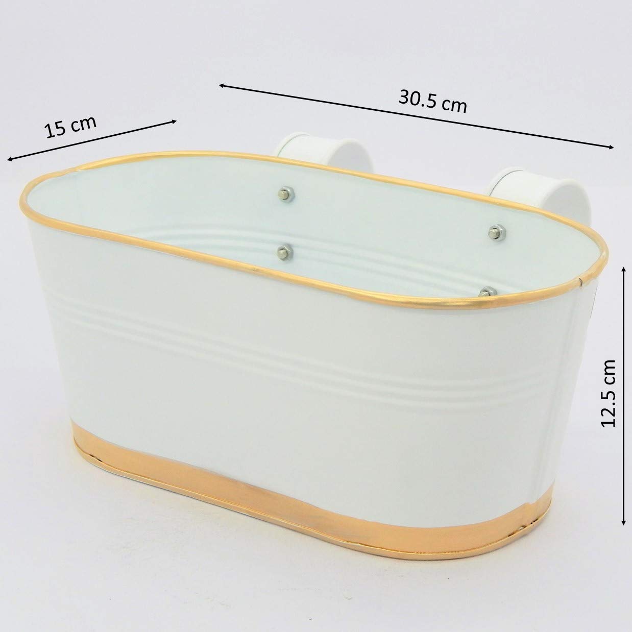Casa De Amor Oval Rectangular Metal Plant Pots for Balcony Railing, 12 Inches (White, Set of 6)