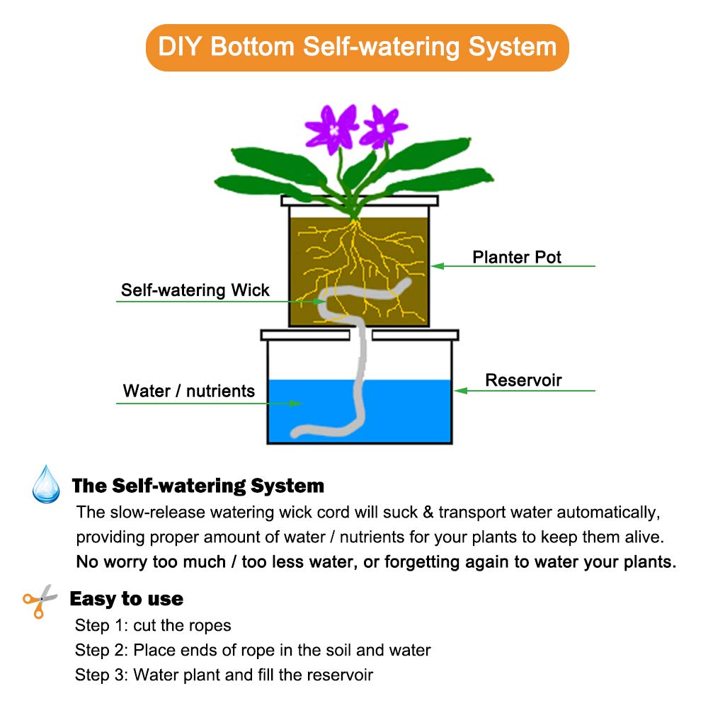 Casa De Amor Self Watering Wick Cord- Automatic Plant Watering System for Vacation Plant Care - DIY Potted Plant Sitter Rope for Indoor & Outdoor Gardens