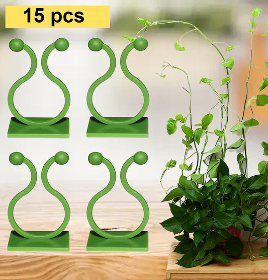 Casa De Amor 15 Pcs Plant Wall Climbing Fixing Clips | Plant Support Garden Clip | Reusable Plastic Plant Support Clips | Self Adhesive Plant Vine Backed Twist Clips (Green)