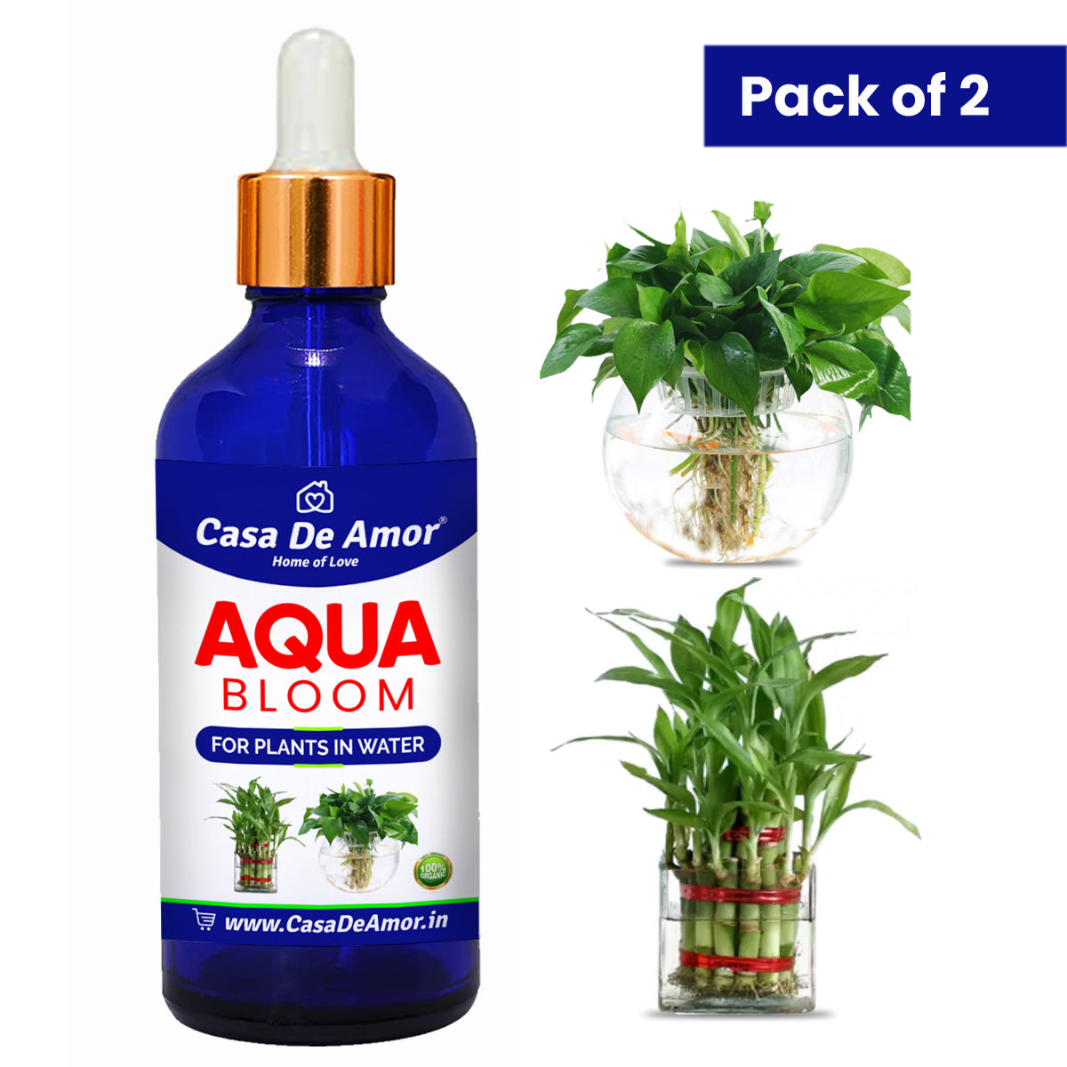 Casa De Amor- Aqua Bloom - Liquid Fertilizer for Lucky Bamboo, Money Plants & Aquatic Plants (in Water) 100 ml Premium Glass bottle with Glass dropper