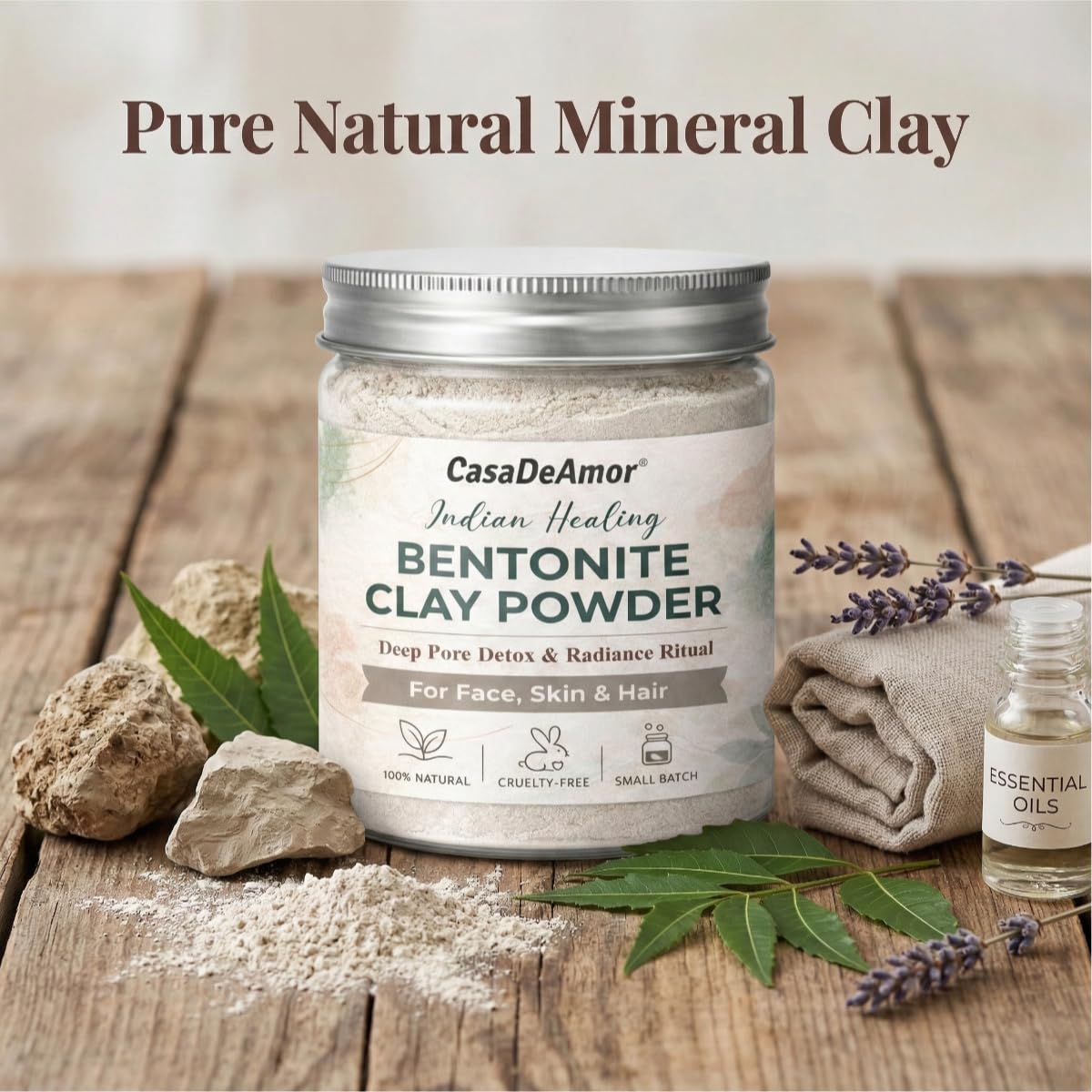 Casa De Amor Bentonite Clay Powder 250 gm, Natural Volcanic Clay for Face, Hair & Skin – Deep Cleansing & Detox Mask – Oil Control, Pore Purifying & Clear Skin Treatment