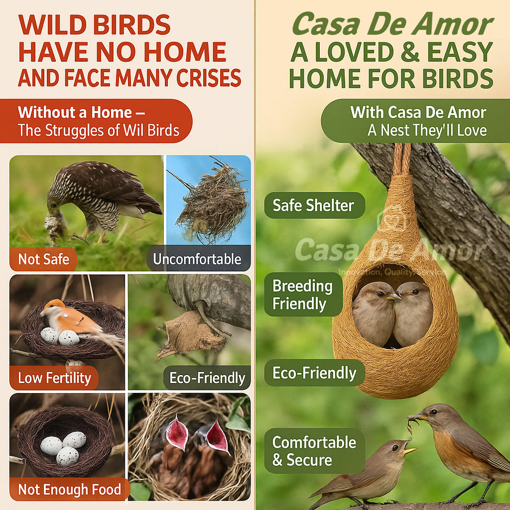 Casa De Amor Natural Bird Nest | Purely Made by Bird Building Technique Bird House (Hanging, Wall Mounting, Tree Mounting)