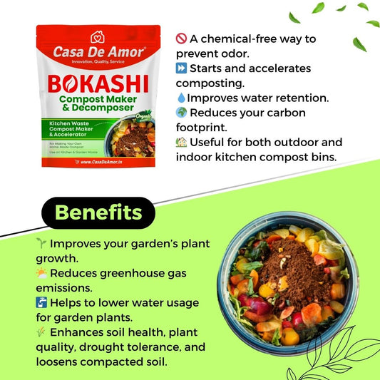 Casa De Amor Bokashi Compost Maker & Decomposer Powder – Ferment & Decompose Kitchen Waste into Organic Plant Food | Odour Control | Fast Composting