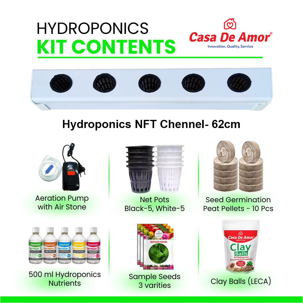 Casa De Amor Hydroponics Deep Water Culture (DWC) Kit for 5 Plants, Exotic Leafy & Herbs, Perfect at Home Kit for Hydroponic Indoor and Outdoor Gardening