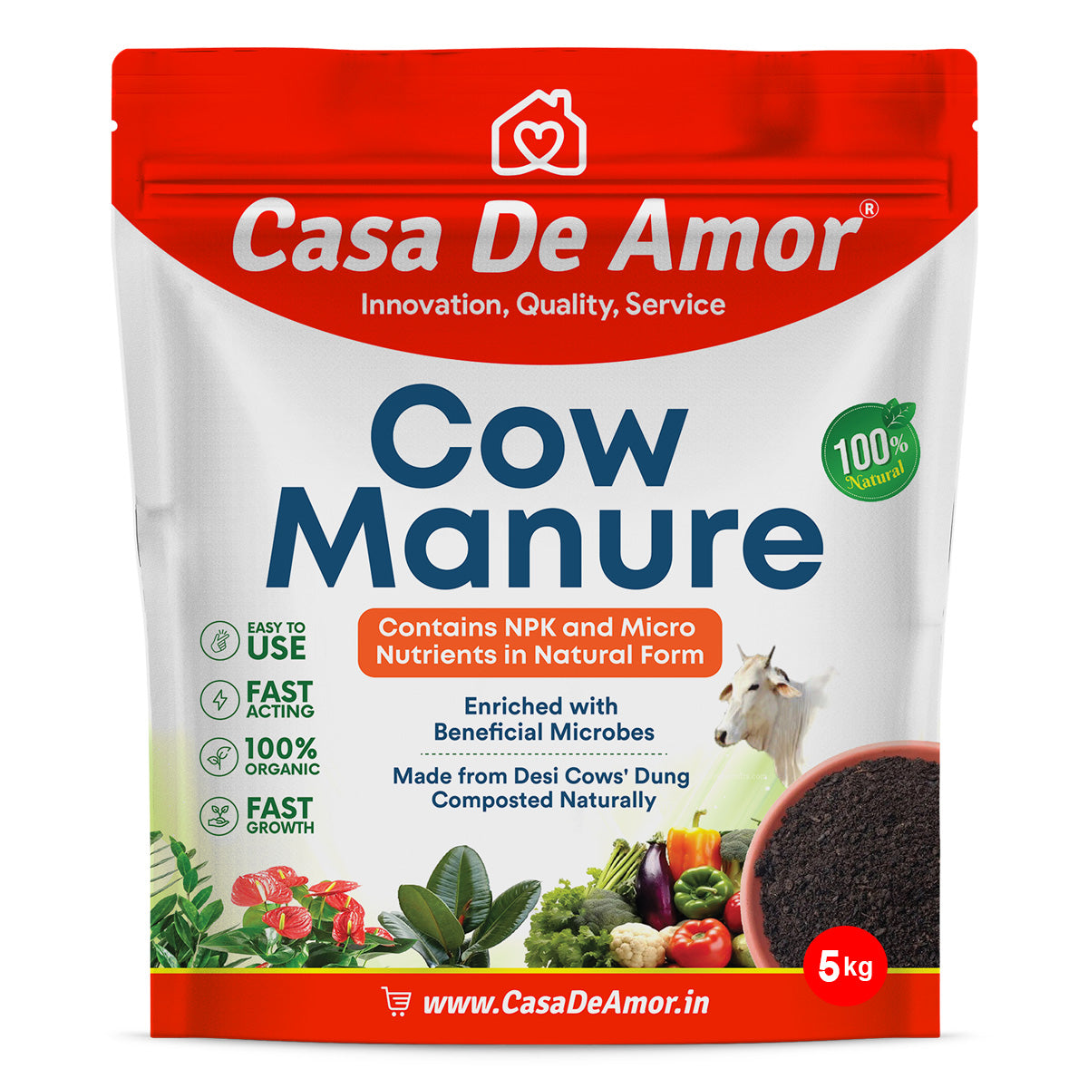 Casa De Amor Cow Manure & Compost Fertilizer for Home Garden Contains NPK & Micro Nutrients