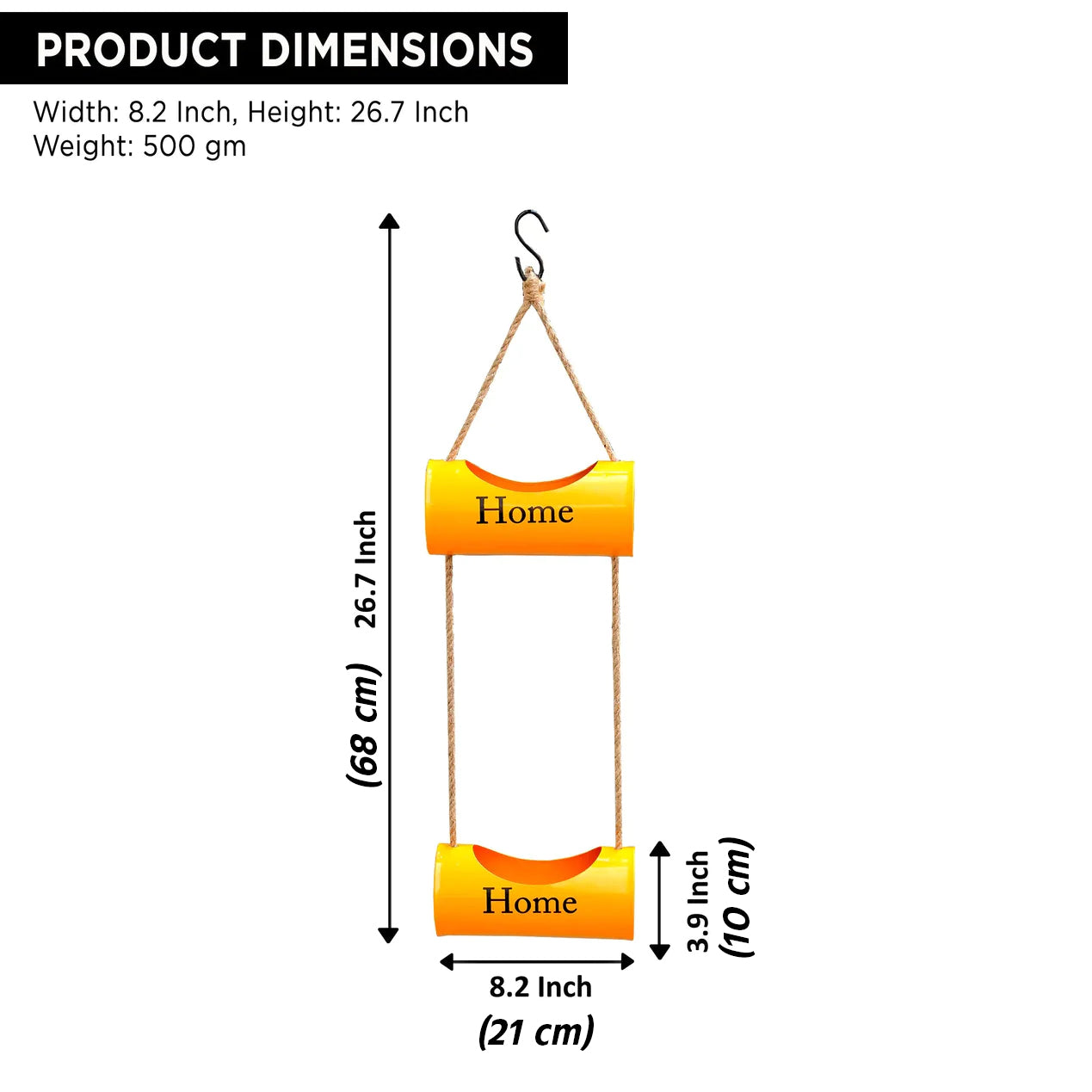 Casa De Amor Two-Tiered Yellow Hanging Metal Planter with Jute Ropes