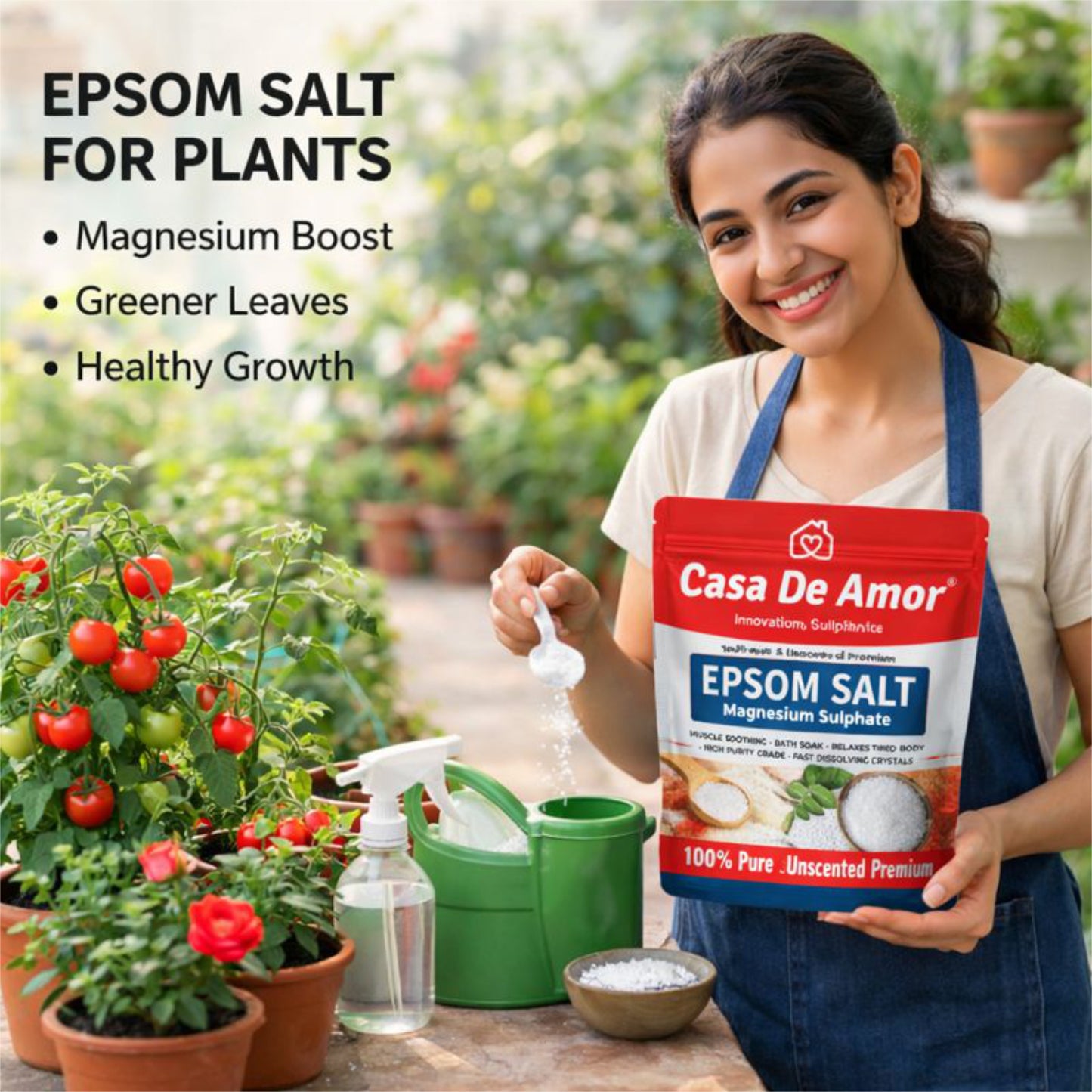 Casa De Amor Epsom Bath Salt Crystal and Bath 1Kg | For Refreshing Bath Soak, Relieves Aches & Pain | Foot Soak & Muscle Relaxation | Gardening