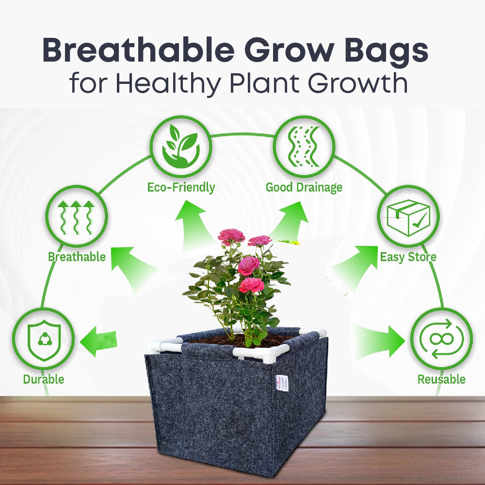 Casa De Amor 400 GSM Geo Fabric Rectangular Plant Grow Bag with PVC Pipe Support Suitable for Vegetable Terrace Gardening (Dark Grey)