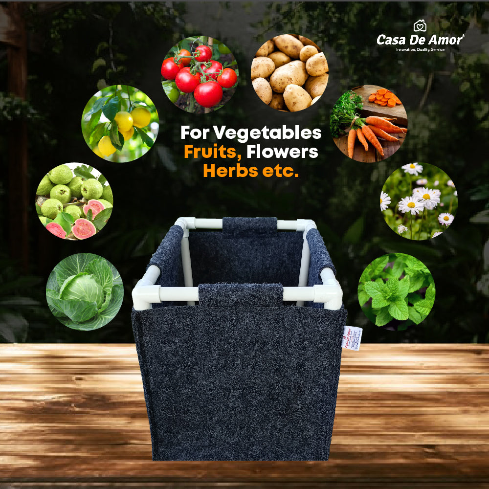 Casa De Amor 400 GSM Geo Fabric Rectangular Plant Grow Bag with PVC Pipe Support Suitable for Vegetable Terrace Gardening (Dark Grey)