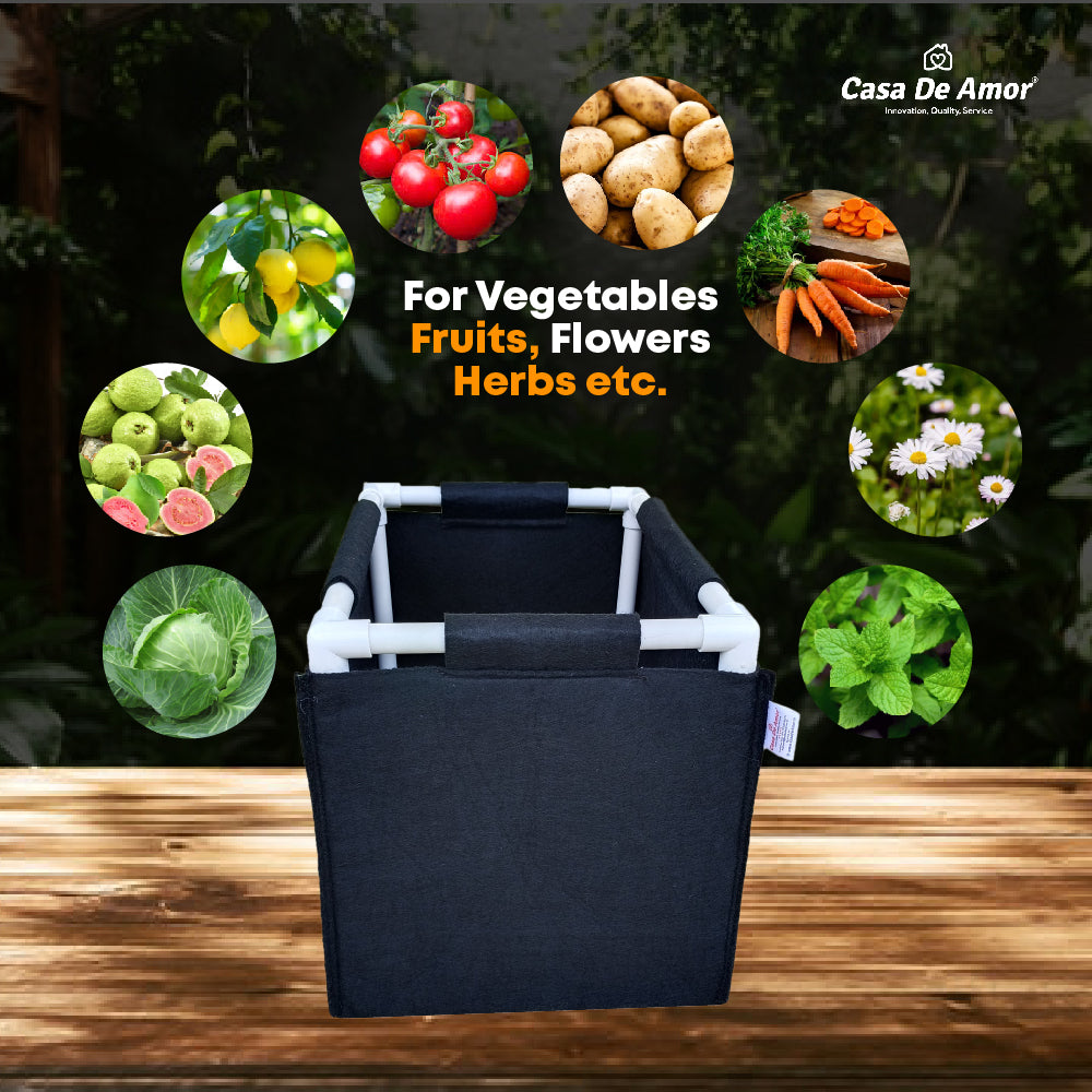 Casa De Amor 400 GSM Geo Fabric Rectangular Plant Grow Bag with PVC Pipe Support Suitable for Vegetable Terrace Gardening (Black)