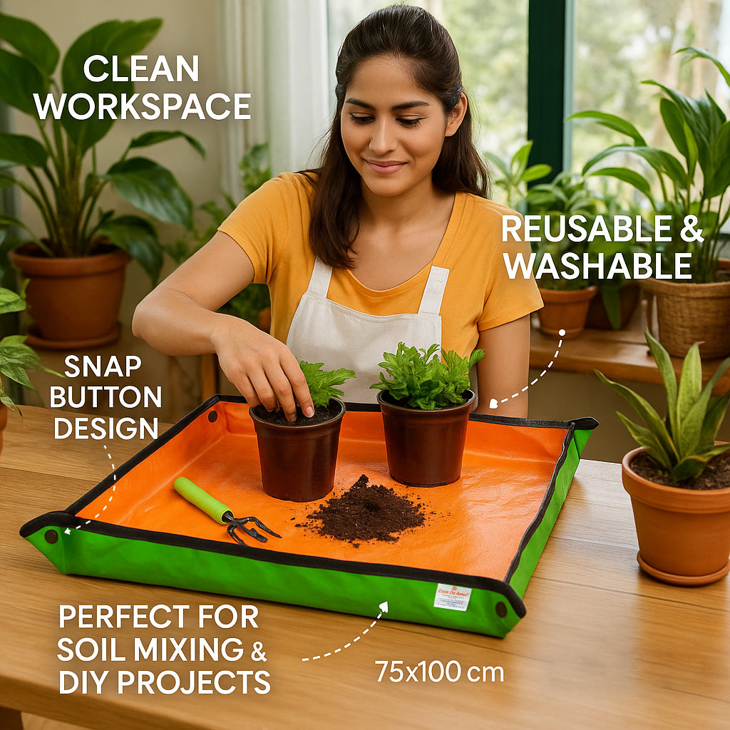 Casa De Amor 75x100CM Gardening Mat Durable HDPE Material with Snap Buttons Waterproof Foldable Perfect for Gardening, Soil Mixing, DIY Projects, or Crafts