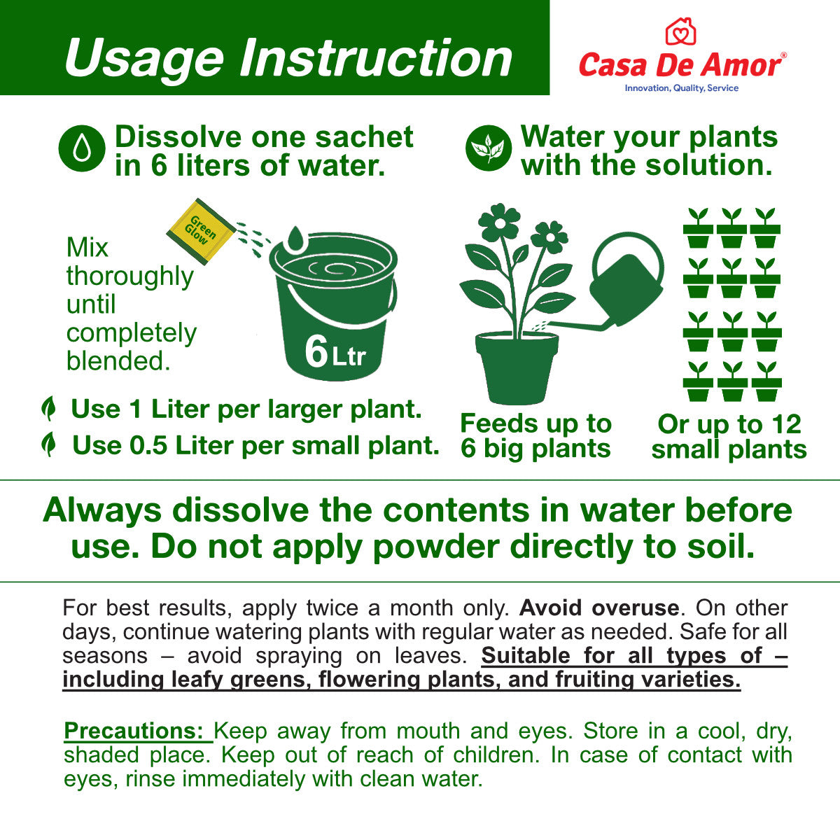 Casa De Amor Green Glow All‑In‑One Plant Food – 200g | 10 Sachets | Complete NPK + Micronutrients for Fast Growth & Greener Leaves