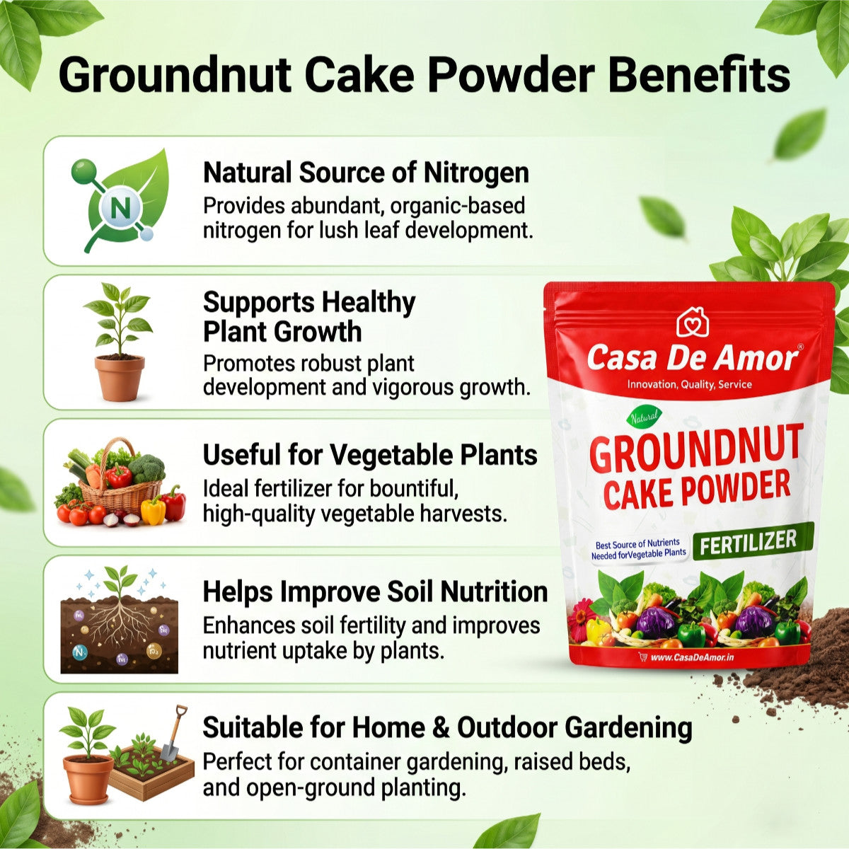 Casa De Amor Natural Groundnut Cake Powder Fertilizer for Home, Balcony, Terrace & Outdoor Gardening (900 Gm)