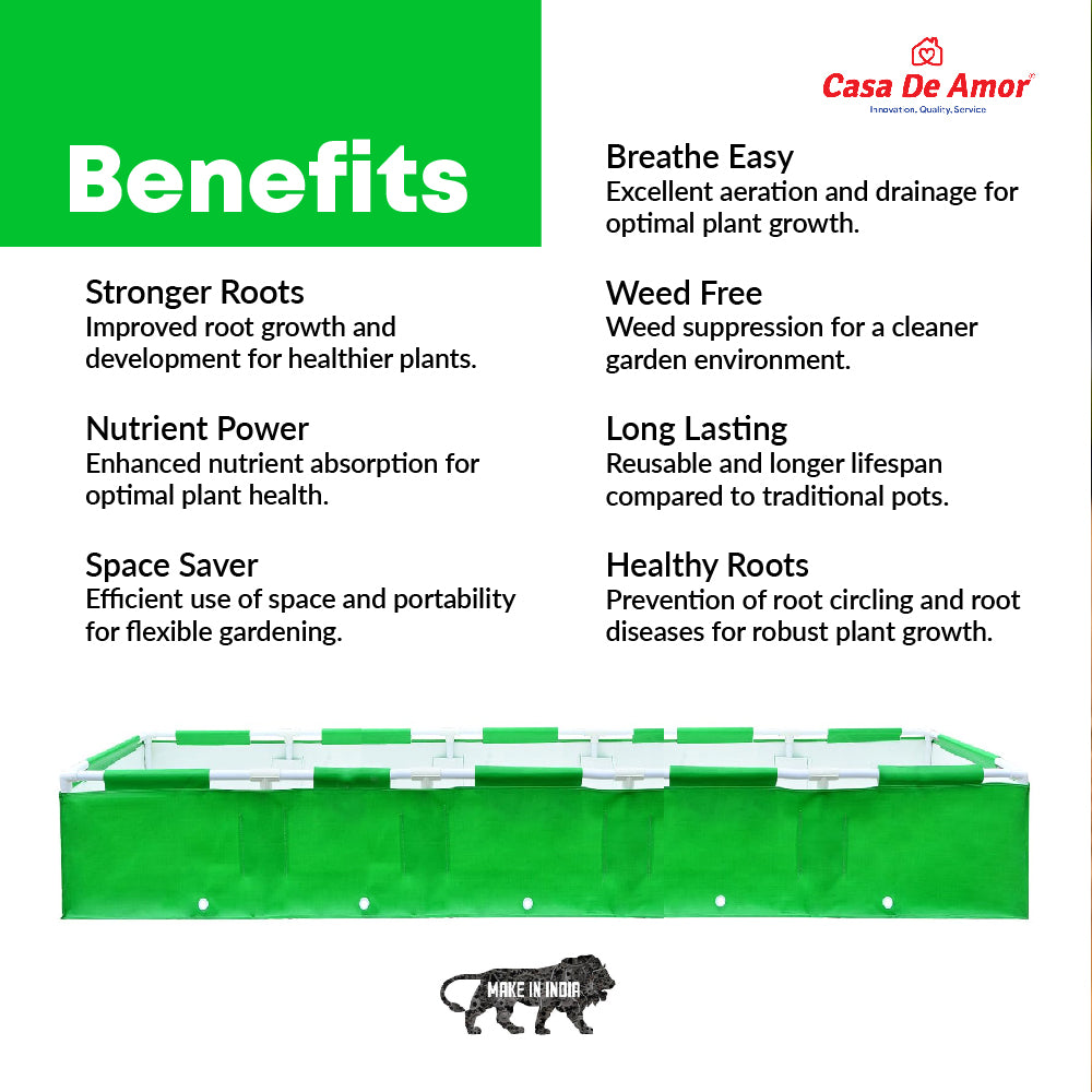 Casa De Amor HDPE UV Protected 360 GSM Green Grow Bags Rectangular Suitable for Vegetable Terrace Gardening (10x1x1 Feet, Pack of 1)