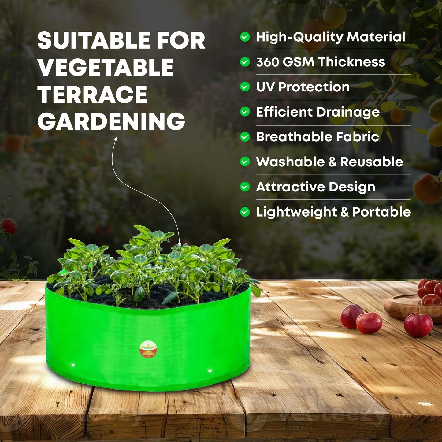 Casa De Amor 12X6 Inch HDPE Green Grow Bags UV Protected Round Suitable for Vegetable Terrace Gardening, 260 GSM