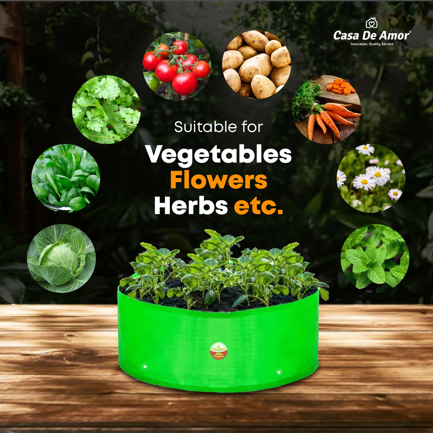Casa De Amor 12X6 Inch HDPE Green Grow Bags UV Protected Round Suitable for Vegetable Terrace Gardening, 260 GSM