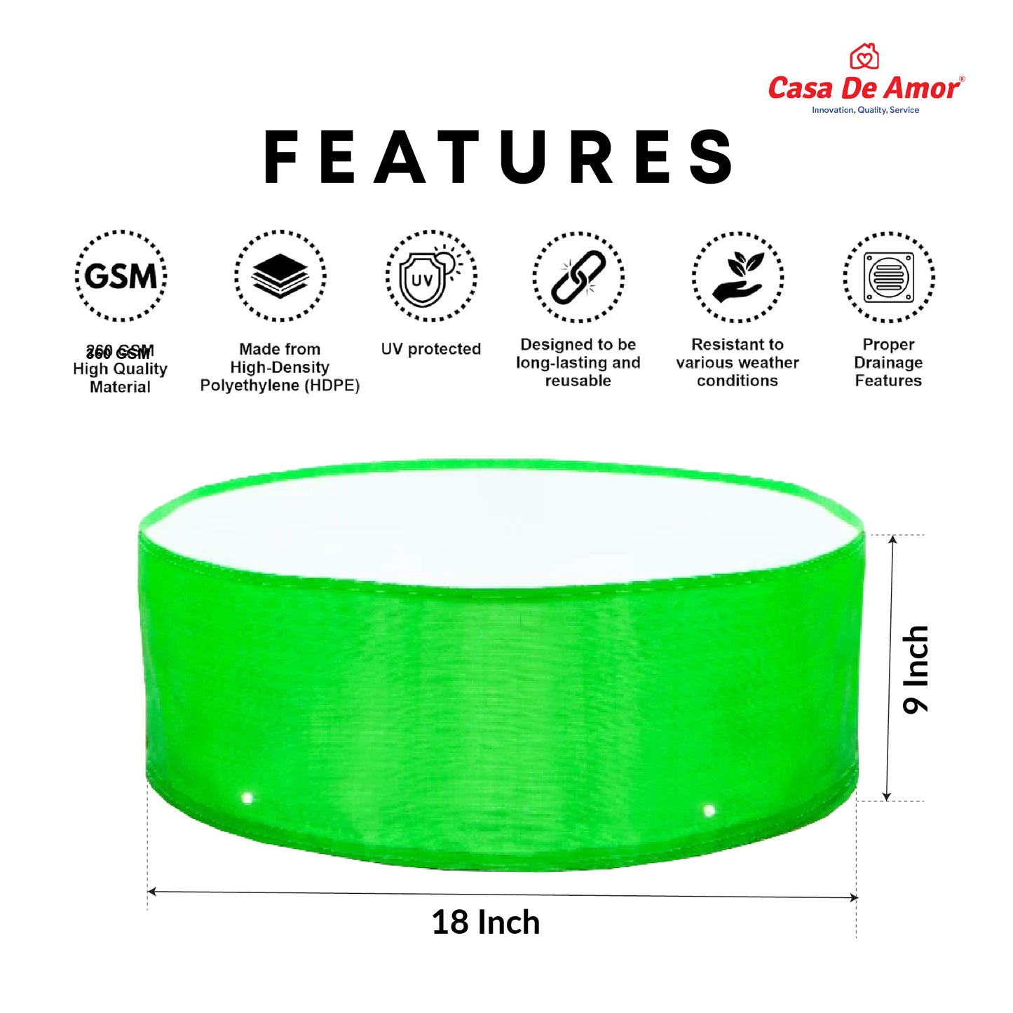 Casa De Amor 18X9 Inch HDPE Grow Bags UV Protected Round Suitable for Vegetable Terrace Gardening (260 GSM)