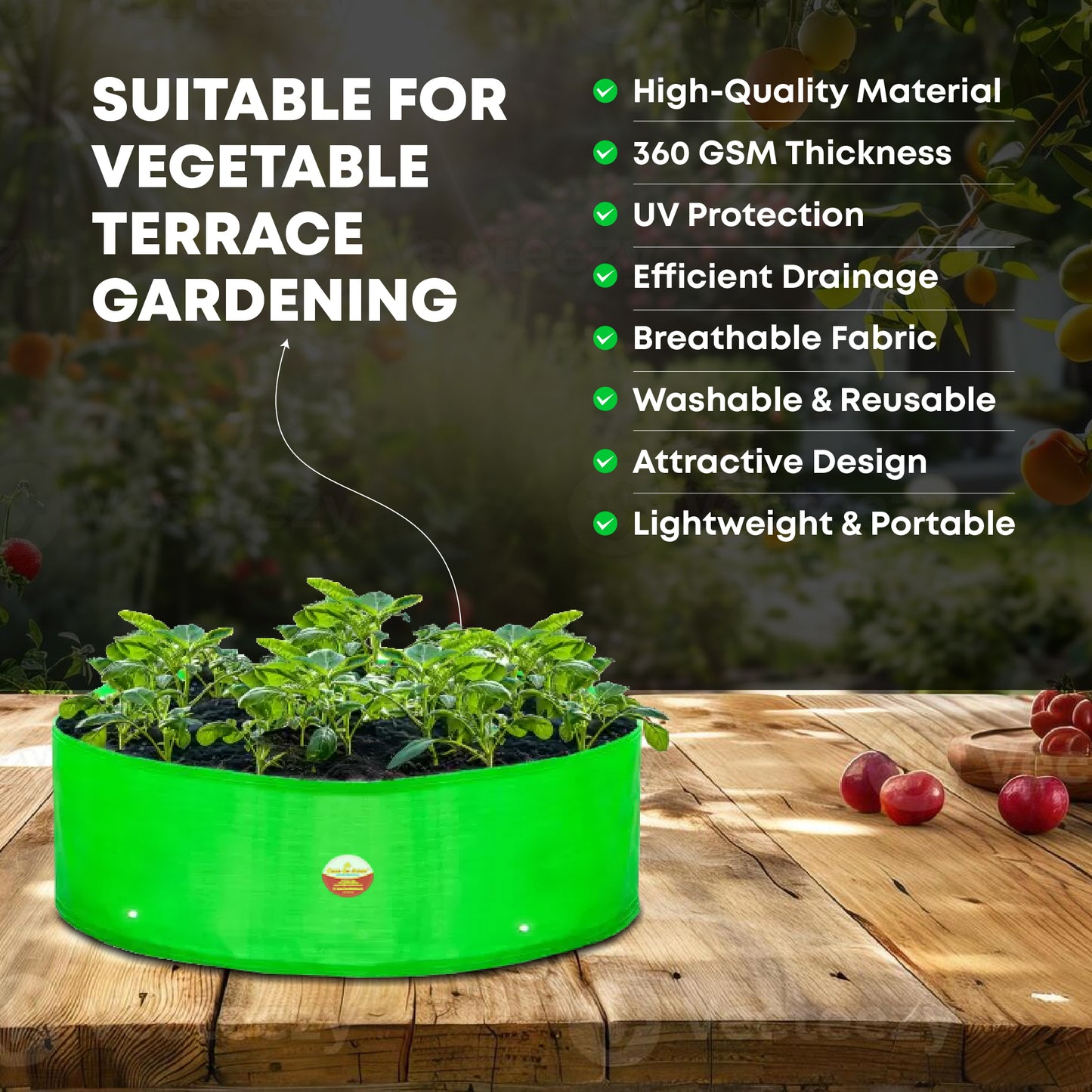 Casa De Amor 18X9 Inch HDPE Grow Bags UV Protected Round Suitable for Vegetable Terrace Gardening (260 GSM)
