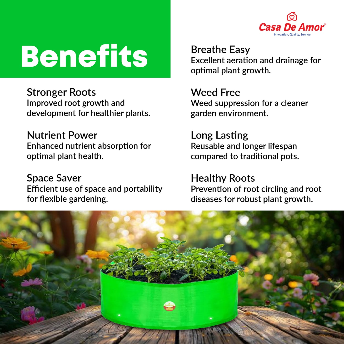 Casa De Amor 18X9 Inch HDPE Grow Bags UV Protected Round Suitable for Vegetable Terrace Gardening (260 GSM)