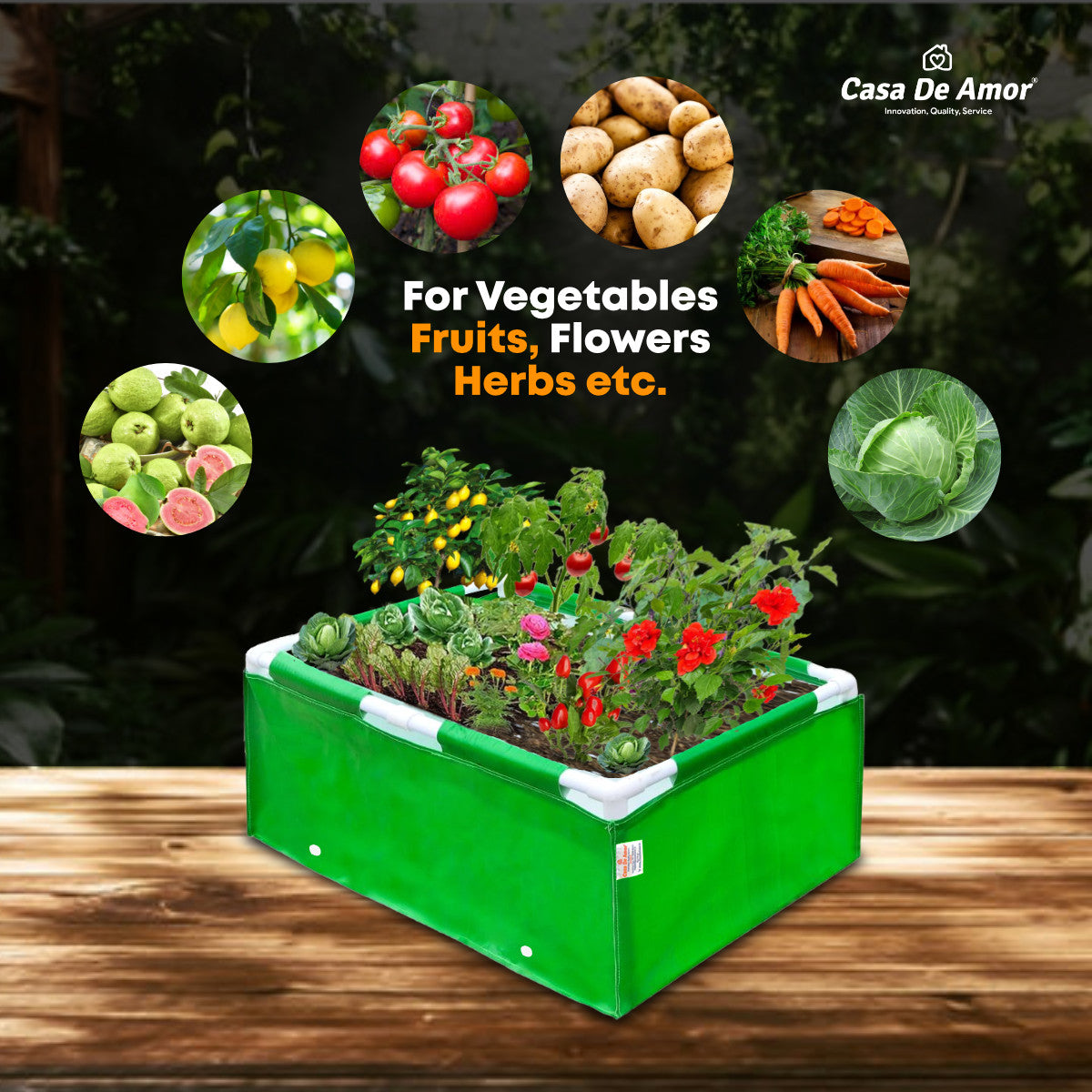Casa De Amor HDPE UV Protected 260 GSM Green Grow Bags Rectangular Suitable for Vegetable Terrace Gardening (3x1.5x1 Feet, Pack of 1)