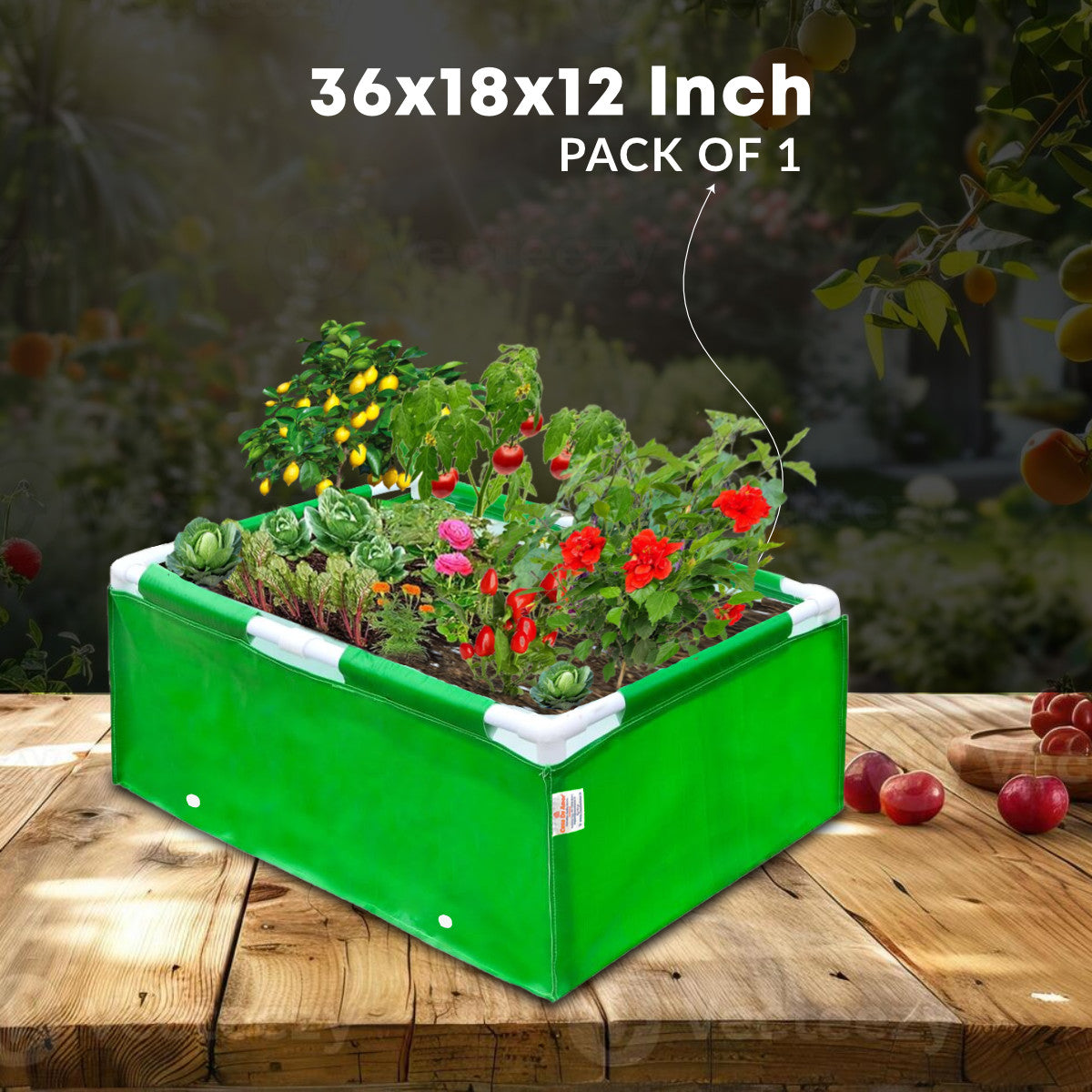 Casa De Amor HDPE UV Protected 260 GSM Green Grow Bags Rectangular Suitable for Vegetable Terrace Gardening (3x1.5x1 Feet, Pack of 1)