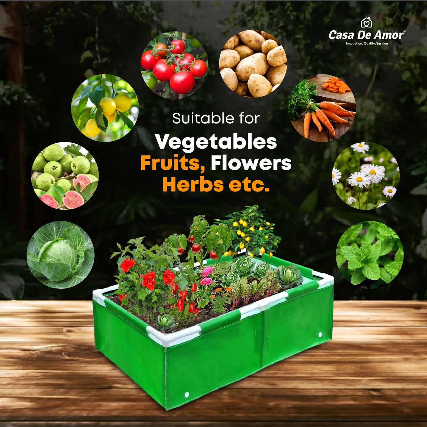 Casa De Amor HDPE UV Protected 260 GSM Green Grow Bags Rectangular Suitable for Vegetable Terrace Gardening (4x2x1.5 Feet, Pack of 1)