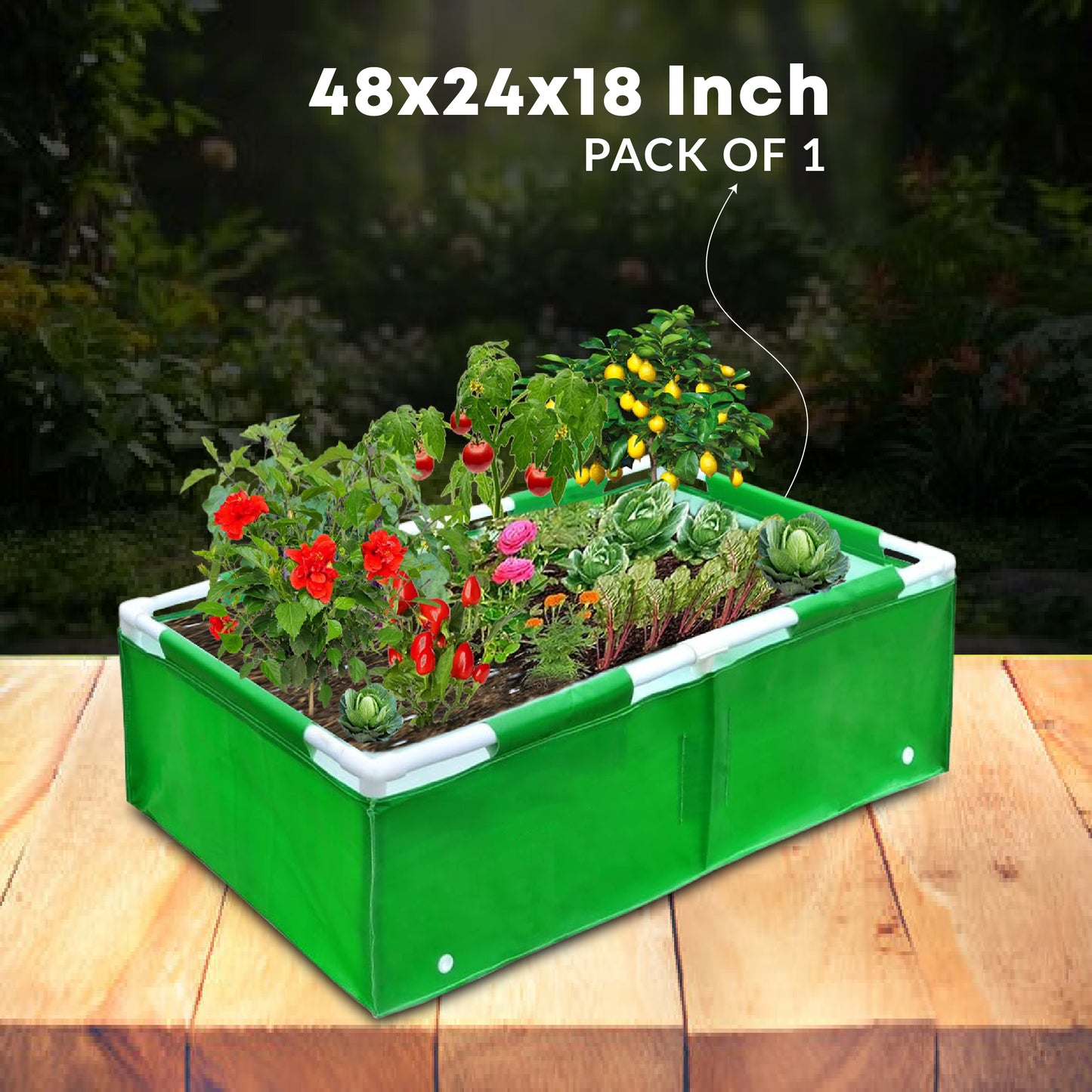 Casa De Amor HDPE UV Protected 260 GSM Green Grow Bags Rectangular Suitable for Vegetable Terrace Gardening (4x2x1.5 Feet, Pack of 1)