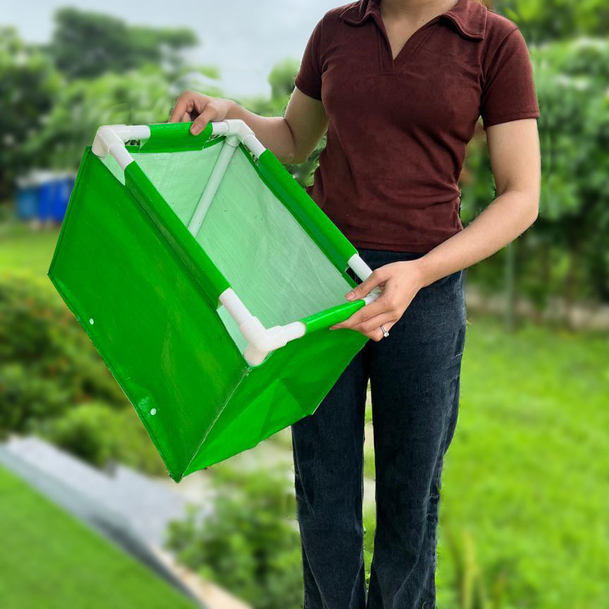 Casa De Amor 260 GSM HDPE Rectangular Grow Bag with PVC Pipe Support - 1.5x1x1 Feet, UV Protected, Green Color (Pack of 1)