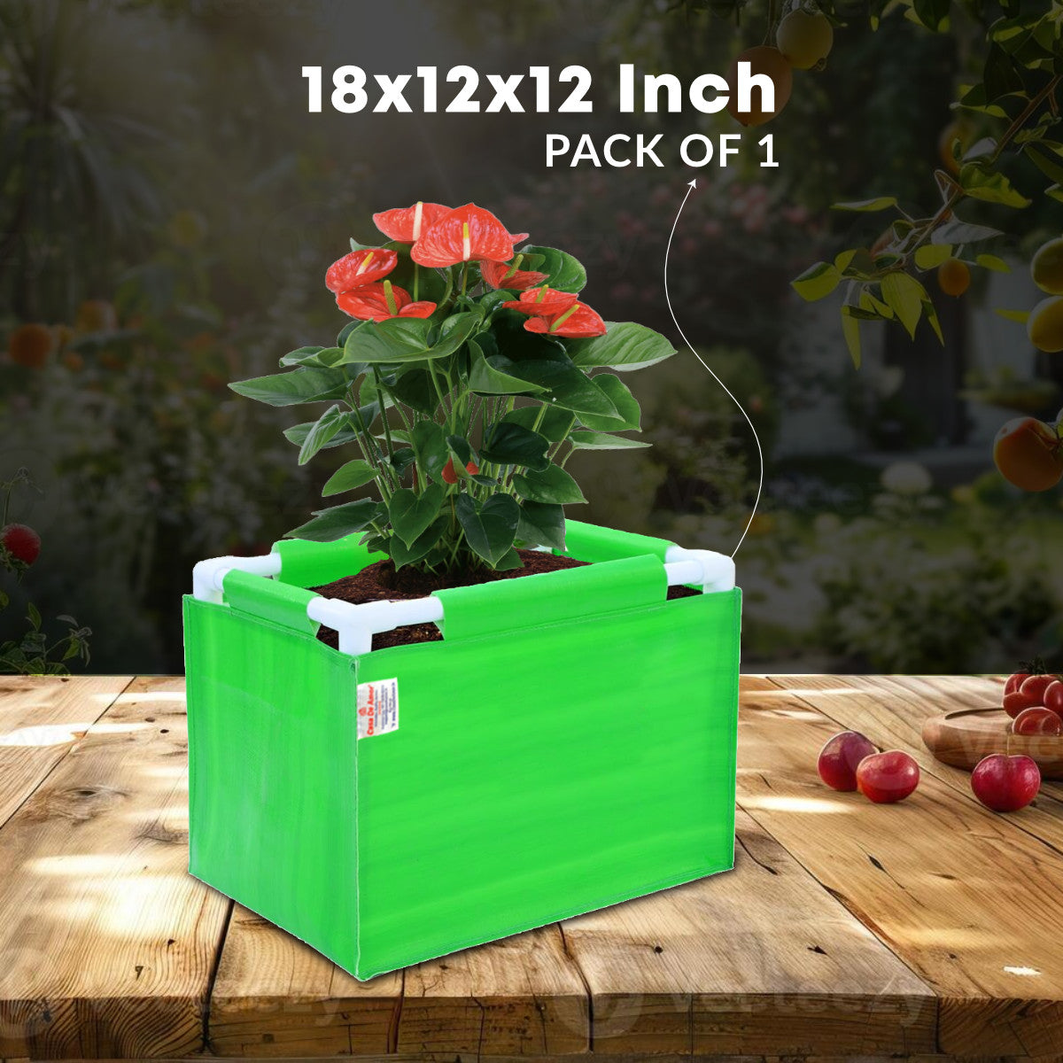 Casa De Amor 260 GSM HDPE Rectangular Grow Bag with PVC Pipe Support - 1.5x1x1 Feet, UV Protected, Green Color (Pack of 1)