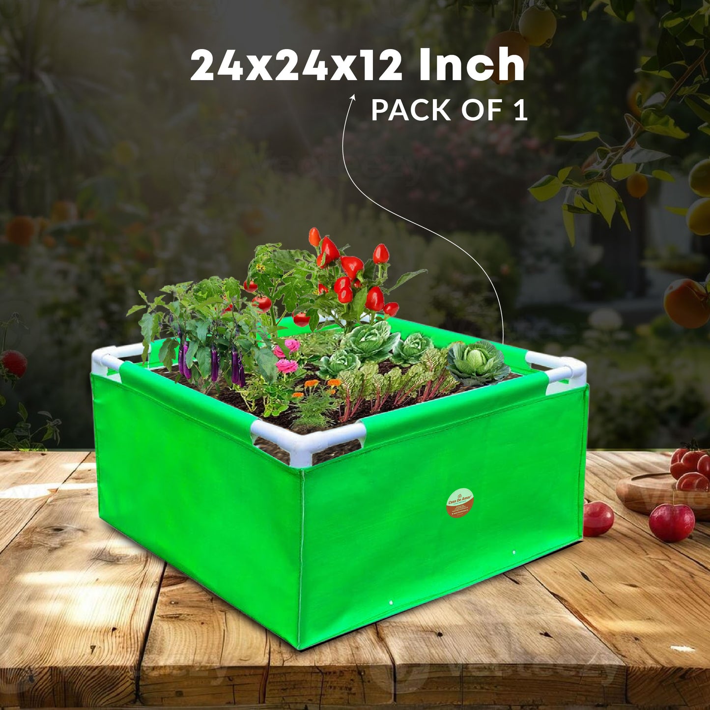 Casa De Amor HDPE UV Protected 260 GSM Green Grow Bags Rectangular Suitable for Vegetable Terrace Gardening (2x2x1 Feet, Pack of 1)
