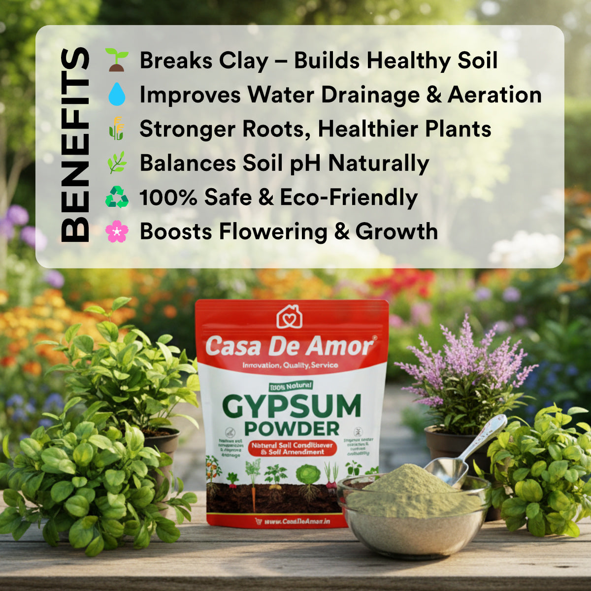 Casa De Amor Gypsum Powder for Plants | Natural Soil Conditioner & Soil Amendment for Lawn and Garden