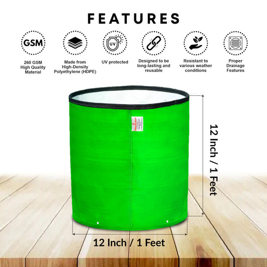 Casa De Amor 12x12 Inch HDPE Grow Bag Heavy Duty Round Planter Bag with Black Top Border | Reusable Grow Bags for Home Garden, Vegetables, Flowers & Terrace Gardening, 260 GSM