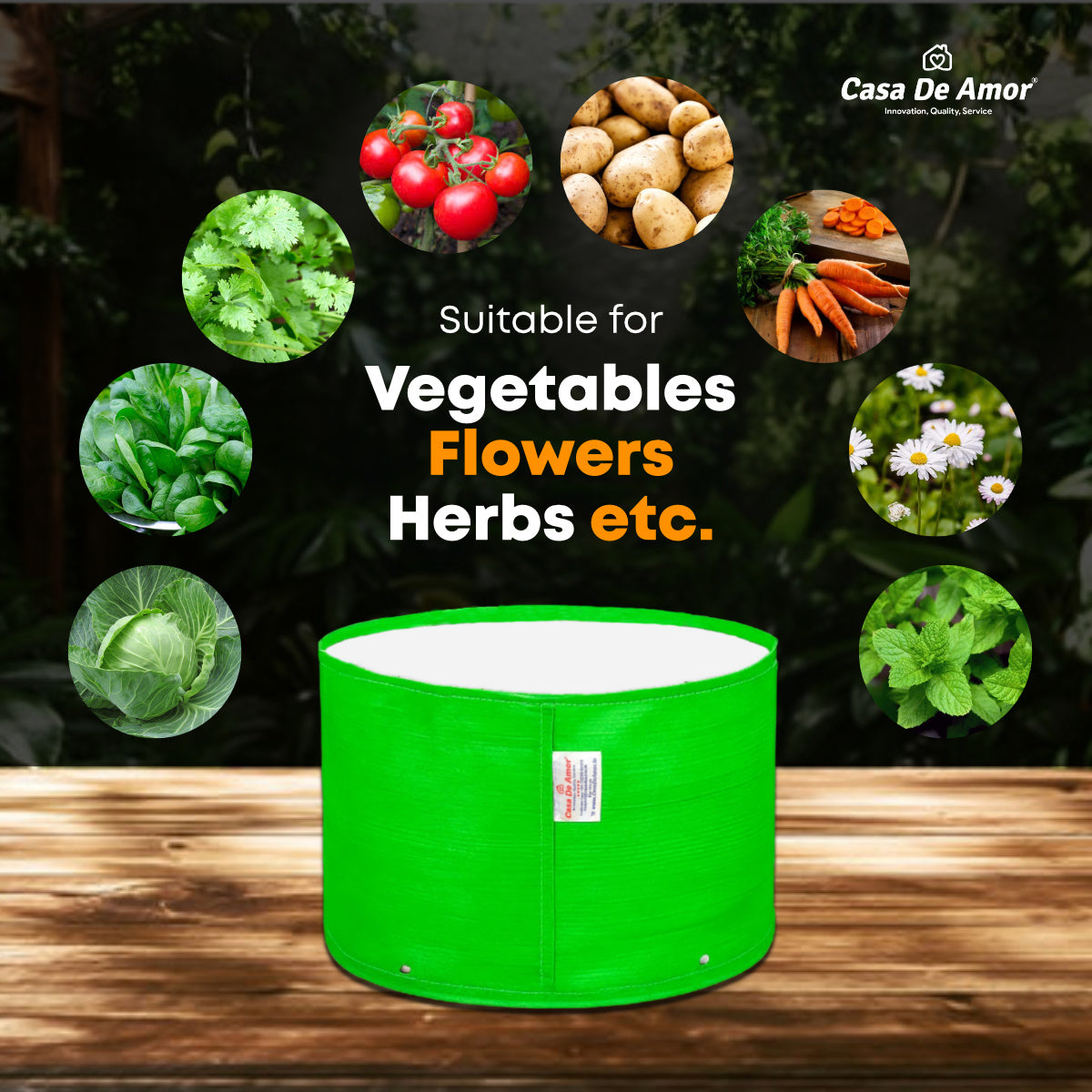 Casa De Amor Terrace Gardening Vegetable and Flower Green Grow Bag (9 X 6 Inch, 260 GSM)