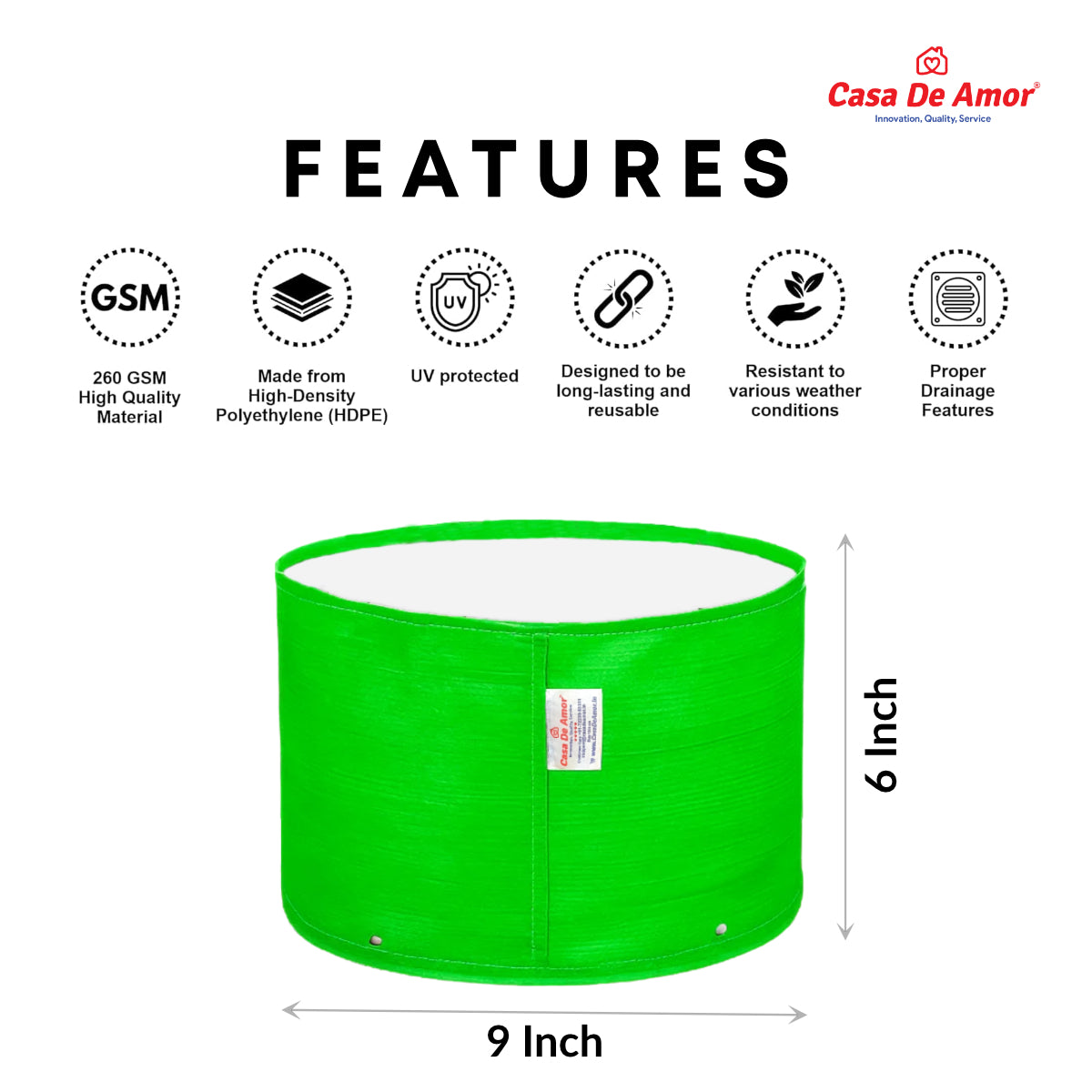 Casa De Amor Terrace Gardening Vegetable and Flower Green Grow Bag (9 X 6 Inch, 260 GSM)