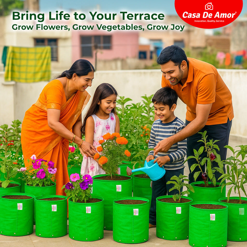Casa De Amor HDPE Green Grow Bags 9x9 Inches | Terrace Gardening Vegetable, Flower and Herbs | 260 GSM