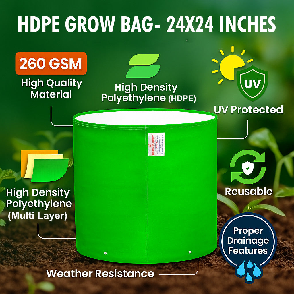 Casa De Amor HDPE Green Grow Bags 9x9 Inches | Terrace Gardening Vegetable, Flower and Herbs | 260 GSM