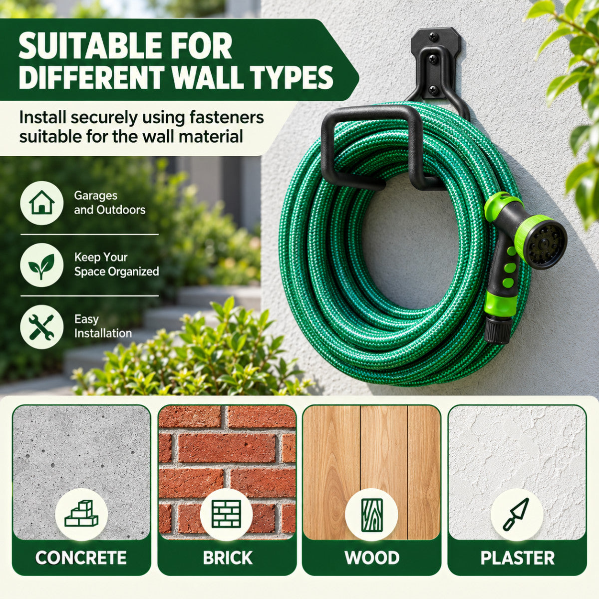 Casa De Amor Garden Hose Hanger for Wall, Heavy Duty Metal, Black
