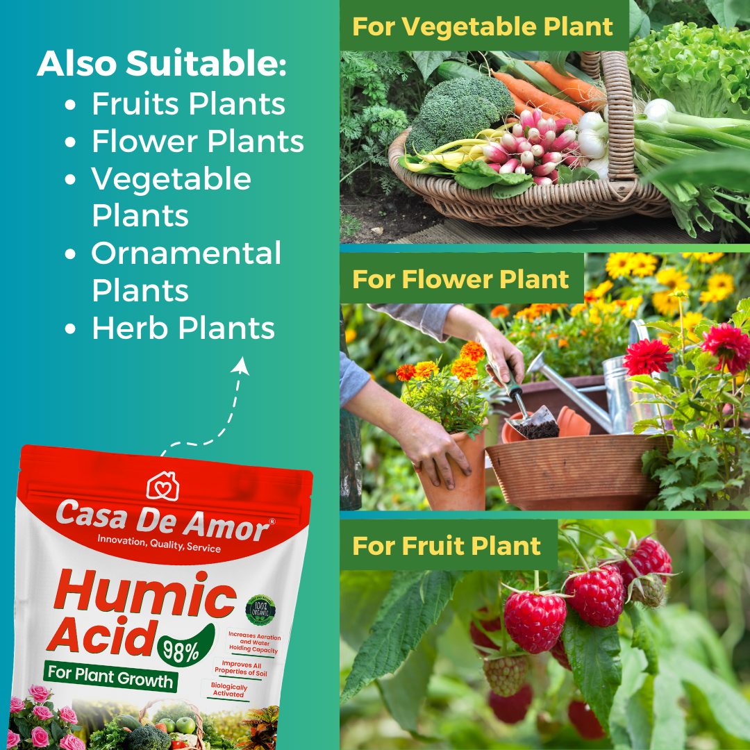 Casa De Amor Organic Humic Acid 98 (Water Soluble) for Plants, Natural Plant Growth Stimulator, Improves Plant Root System