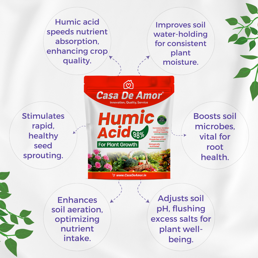 Casa De Amor Organic Humic Acid 98 (Water Soluble) for Plants, Natural Plant Growth Stimulator, Improves Plant Root System