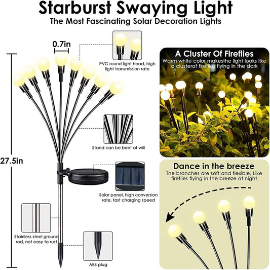 Casa De Amor Solar Garden Light for Outdoor Decoration | Swaying Firefly Lights for Balcony, Patio, Terrace, Lawn, Pathway | Waterproof, Solar Powered, Warm White LED Lamps