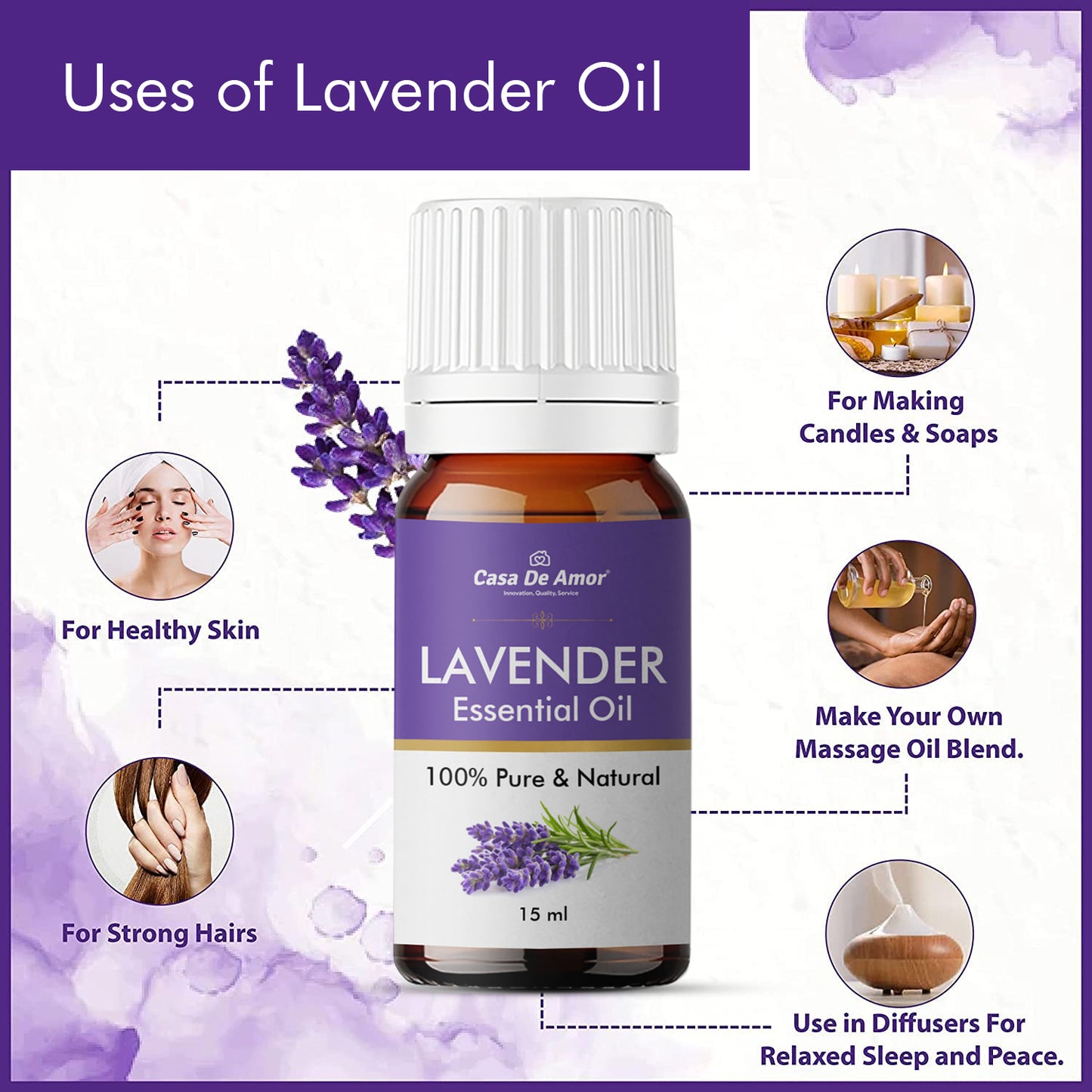 Casa De Amor Lavender Oil Promotes Clear Skin, Strong Hair | Calming & Soothing Care for Face, Scalp & Body | 15ML