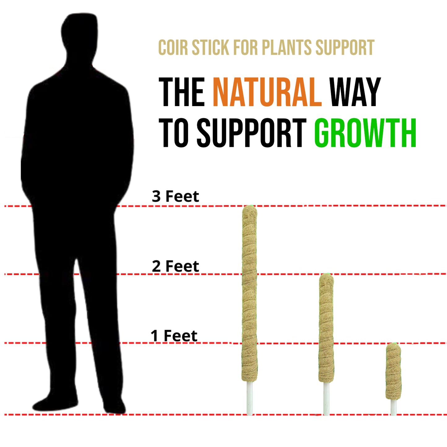 Casa De Amor Coir Stick/Coco Pole | Natural Support for Climbing Indoor & Outdoor Plants | Strong Pole for Creeper and Money Plant Growth
