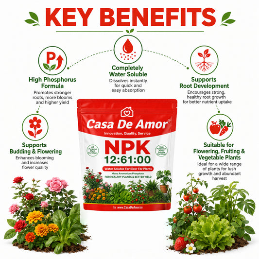 Casa De Amor NPK 12:61:00 Water Soluble Fertilizer for Plants, Mono Ammonium Phosphate MAP Plant Food for Root Growth, Flowering & Fruiting, Foliar Spray Nutrition for Home Garden Plants