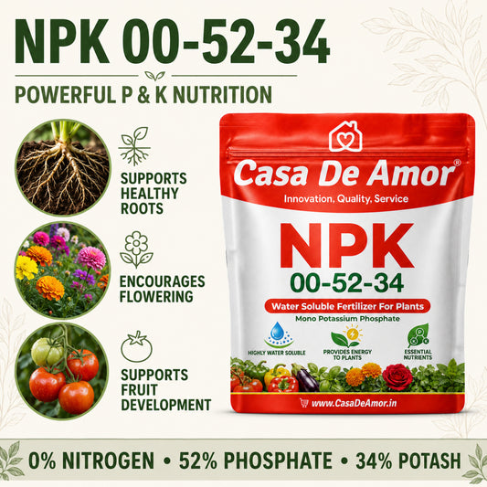 Casa De Amor NPK 00-52-34 Fertilizer for Plants, Fully Water Soluble MKP for Flowering, Fruiting, Foliar Spray, Drip Irrigation & Hydroponics
